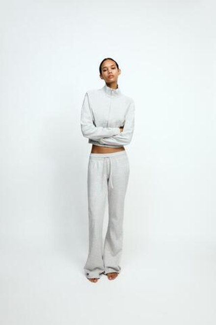 ZARA БРЮКИ FLARE ИЗ МЯГКОЙ ТКАНИ, СЕРЫЙ С МЕЛАНЖЕВЫМ ЭФФЕКТОМ