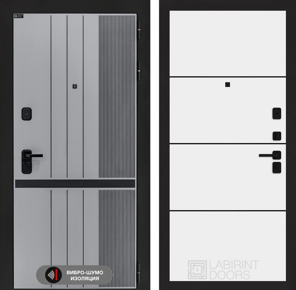Входная дверь Лабиринт SKYLAB - 25 Белый софт (черная вставка)