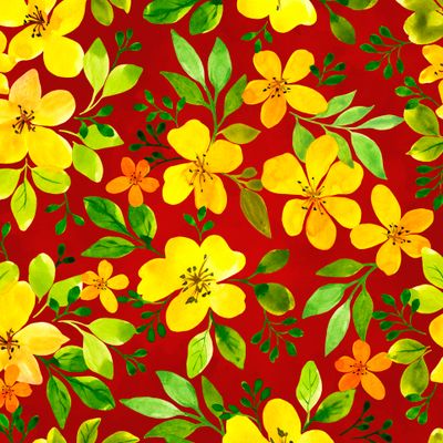 Желтые цветы на красном фоне