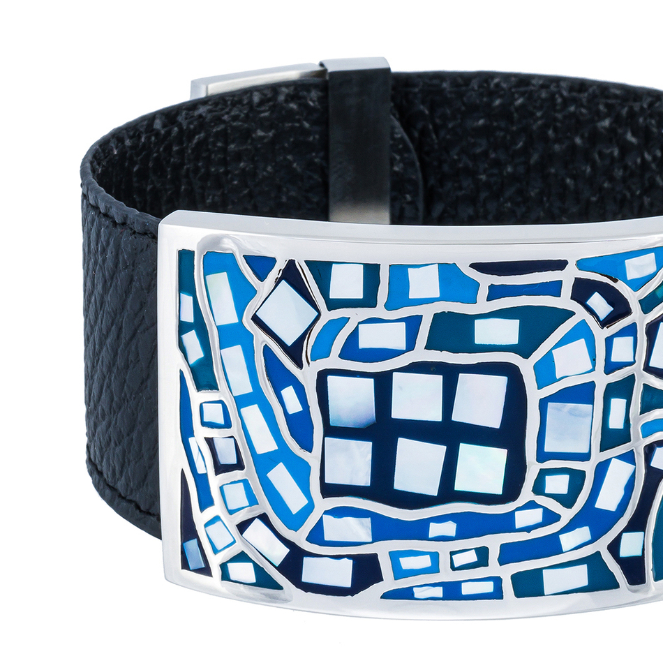 Браслет Fiore Luna на черном кожаном ремешке CB00100-6