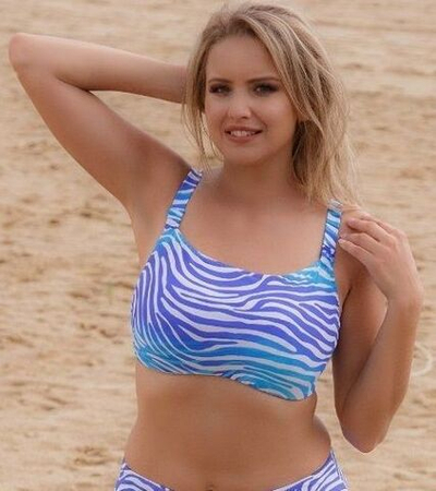 Цветной купальный лиф с полосками зебры (Размер: 75F) (Цвет: белый с синим)