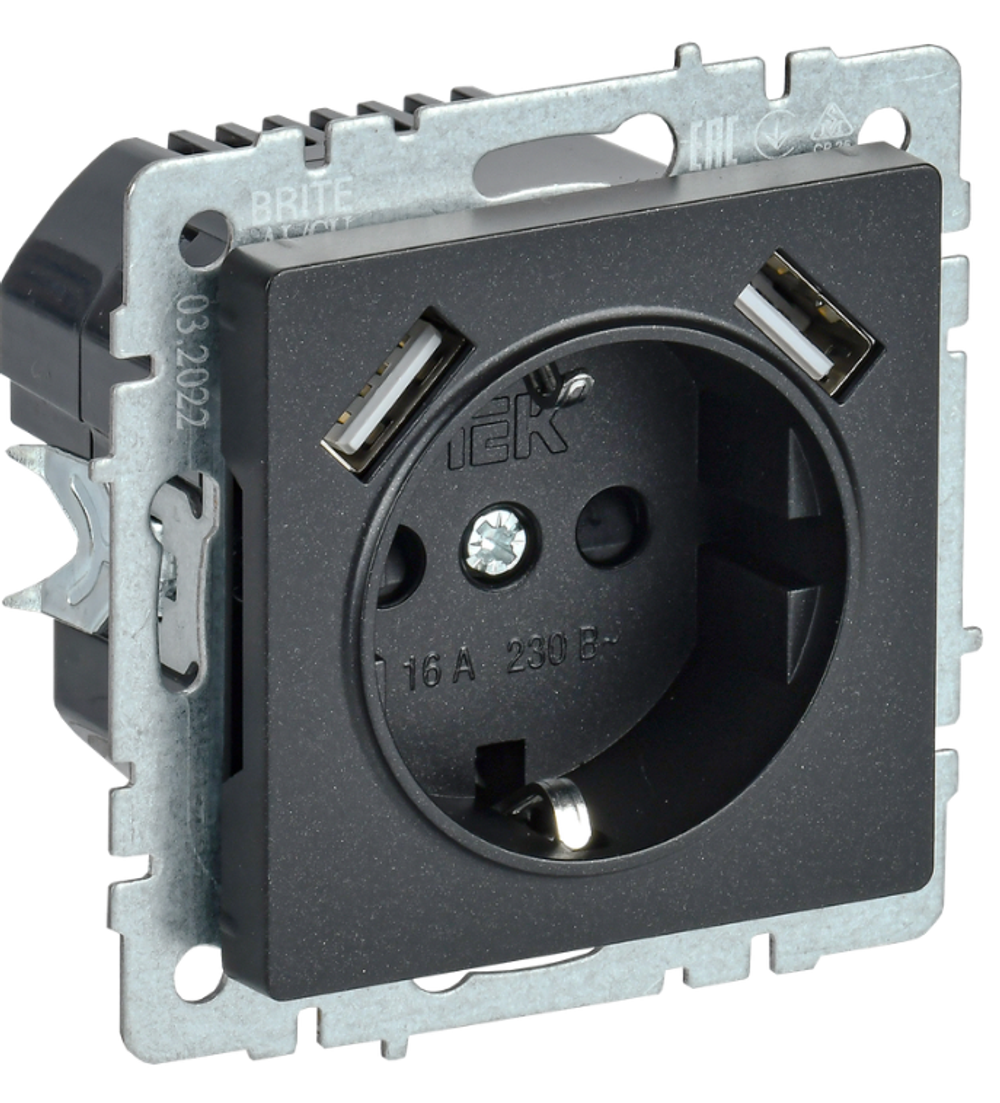 Розетка с заземлением  IEK BR-R14-16-U21-D21-K46
