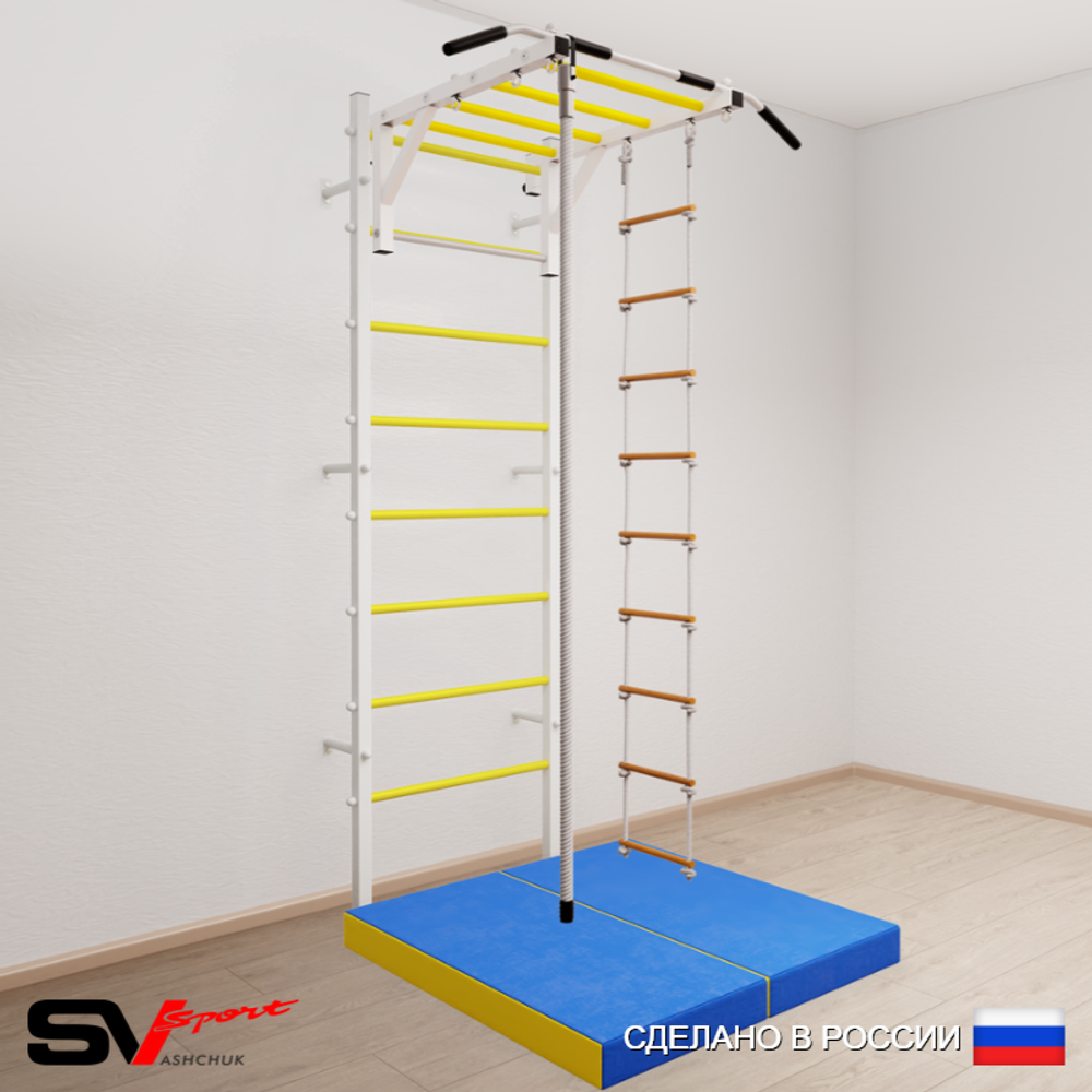 Шведская стенка Sv Sport усиленная 6344 (Турник рукоход/Канат/Лестница/Мат 1м)