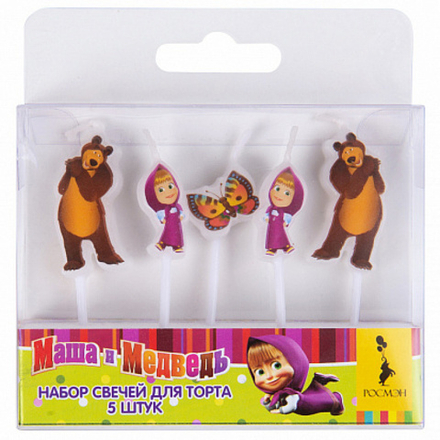 РАСПРОДАЖА Набор свечей на палочках (5 шт.), "Маша и Медведь"