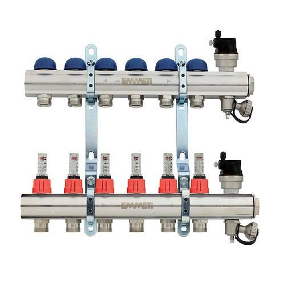 Коллекторная группа для теплого пола EMMETI TOPWAY - 1* на 12 контуров 3/4*EK с металическими держателями