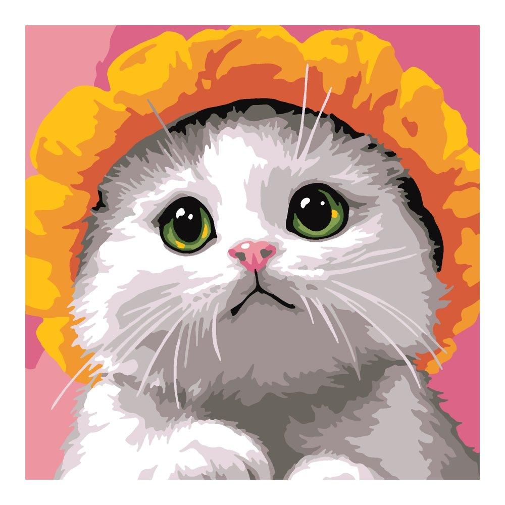 Картина по номерам на картоне для малышей 20*20см. "Котик в шляпе" (Lori)