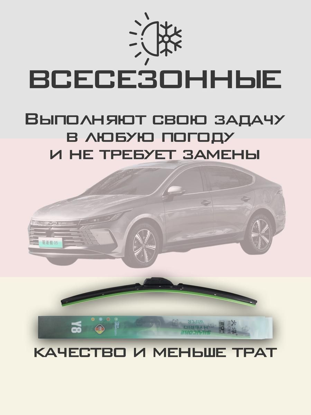 Щетки стеклоочистителя HUOYE Y8 600/400 мм на BYD Destroyer05 | Push button