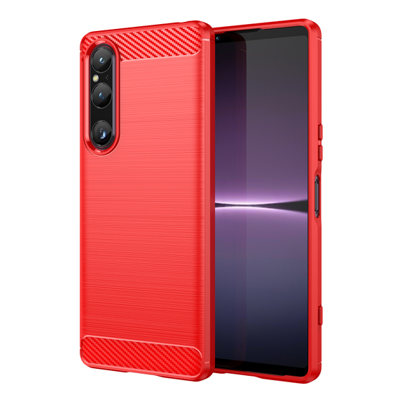 Чехол красного цвета с дизайном под карбон на Sony Xperia 1 V, 1-5, серия Carbon от Caseport
