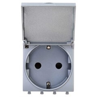 Розетка с крышкой модульная, 2P+E, с з/ш, "Avanti", "Закаленная сталь",2 модуля