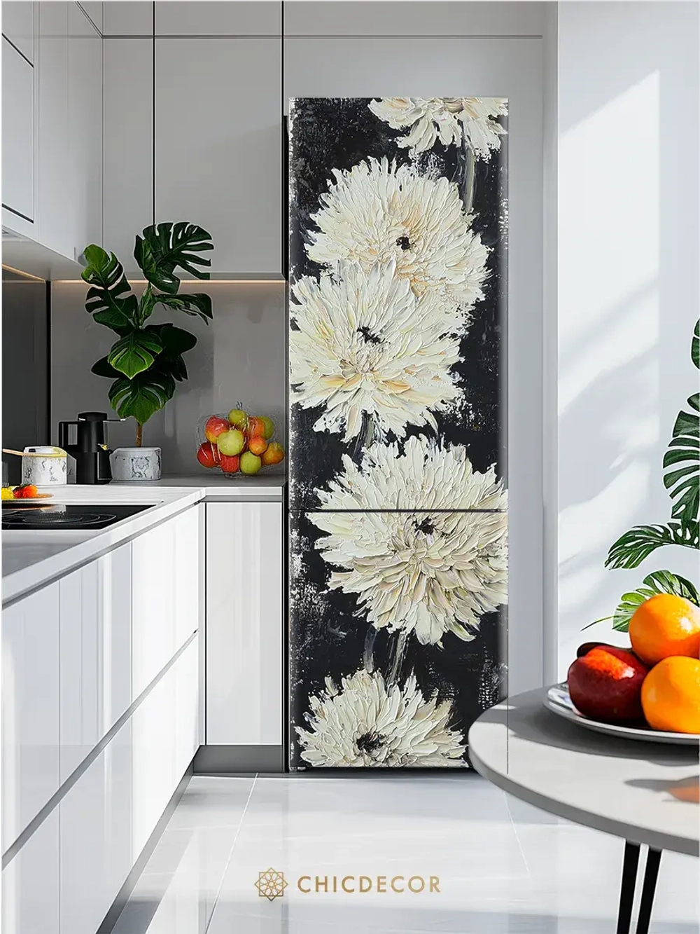 Наклейка на холодильник живописная Георгины