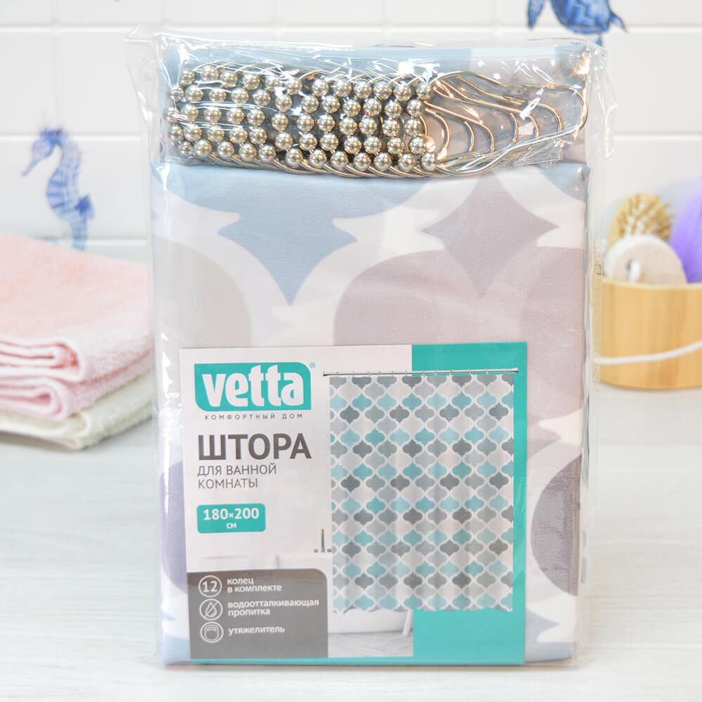 Штора для ванной 180*200см с утяжелителем, полиэстер "Плитка 054"