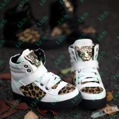 Кроссовки детские на липучках со шнурками и леопардовым принтом