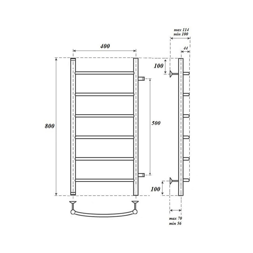 Полотенцесушитель водяной Point Афина PN04548 П6 400x800 с боковым подключением 500, хром