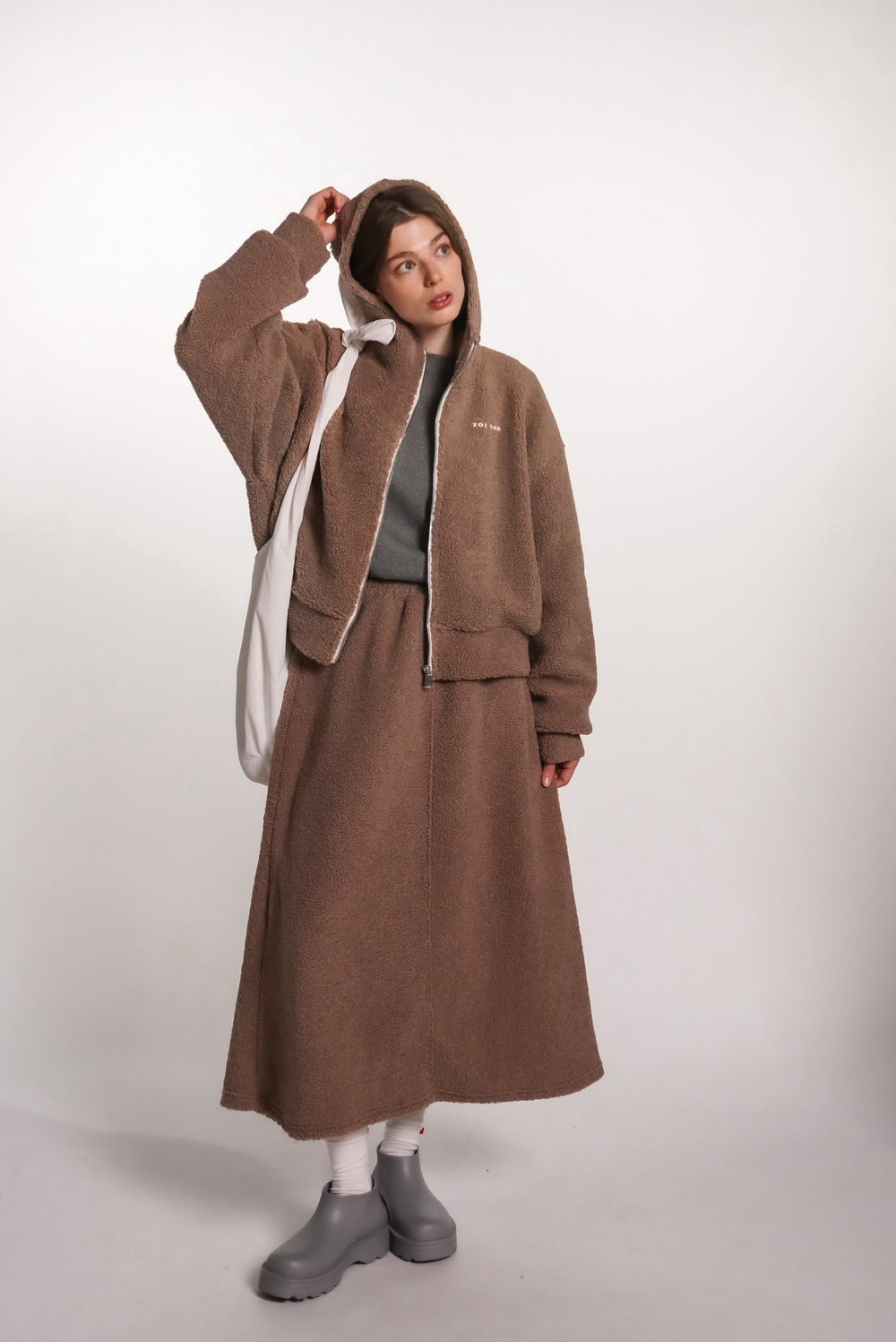 Юбка-трапеция из плюшевой ткани, какао