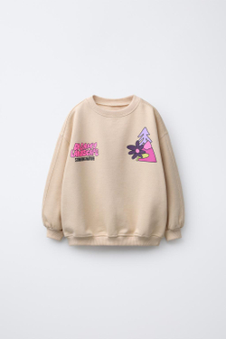 ZARA ТОЛСТОВКА С ПРИНТОМ "ГОРЫ", СВЕТЛО-БЕЖЕВЫЙ