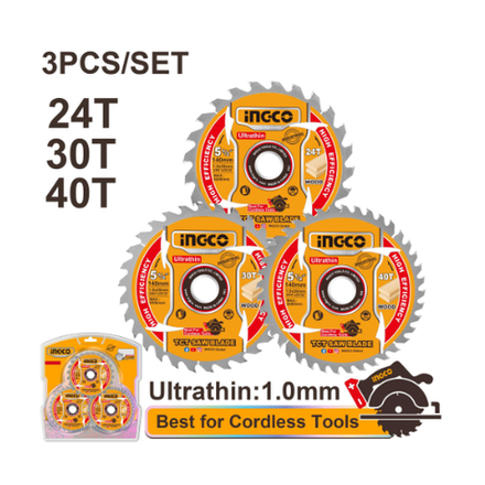 Диск пильный по дереву ультратонкий TCT INGCO TSB16503 INDUSTRIAL 165х20х1 мм 24Т, 40Т, 60Т 3 шт.