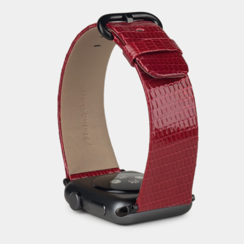 Ремешок для Apple Watch 40/41/42 mm из кожи ящерицы, красного цвета
