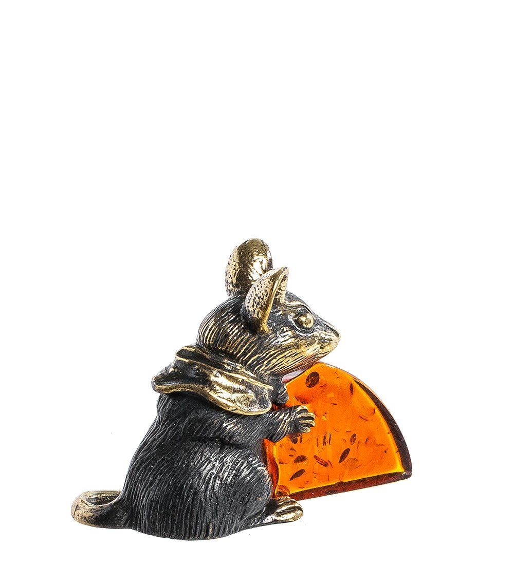 Народные промыслы AM- 461 Фигурка «Мышка с сыром» (латунь, янтарь)