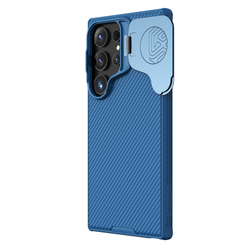 Чехол синего цвета от Nillkin для Samsung Galaxy S24 Ultra с металлической откидной крышкой и поддержкой магнитной беспроводной зарядки MagSafe, серия CamShield Prop Magnetic Case