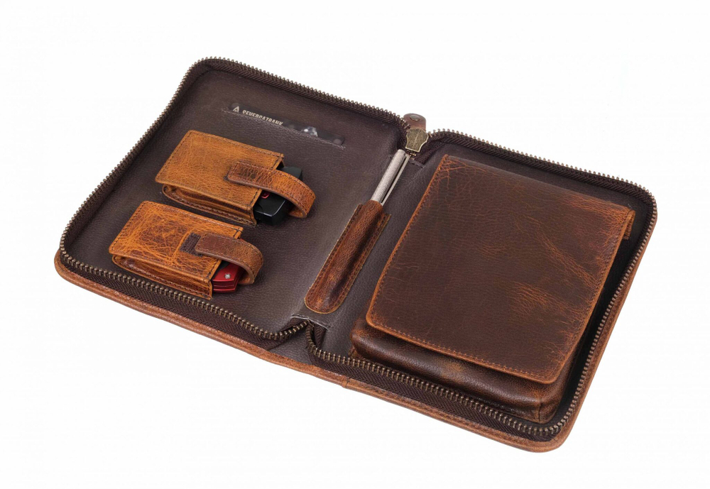 Сигарная сумка P&A на 6 сигар, натуральная кожа C251-Tobacco