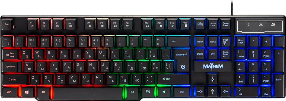Клавиатура проводная игровая Defender Mayhem GK-360DL, ENG/RUS, USB, RGB подсветка, НОВИНКА!