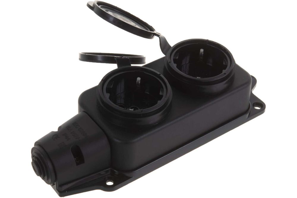 Колодка UNIVersal 2 розетки однофазная с заглушками с заземляющими контактами(каучук)1027