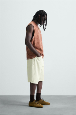 ZARA ФУТБОЛКА БЕЗ РУКАВОВ С ЭФФЕКТОМ ПОТЕРТОСТИ, ЧЕРЕПИЧНЫЙ