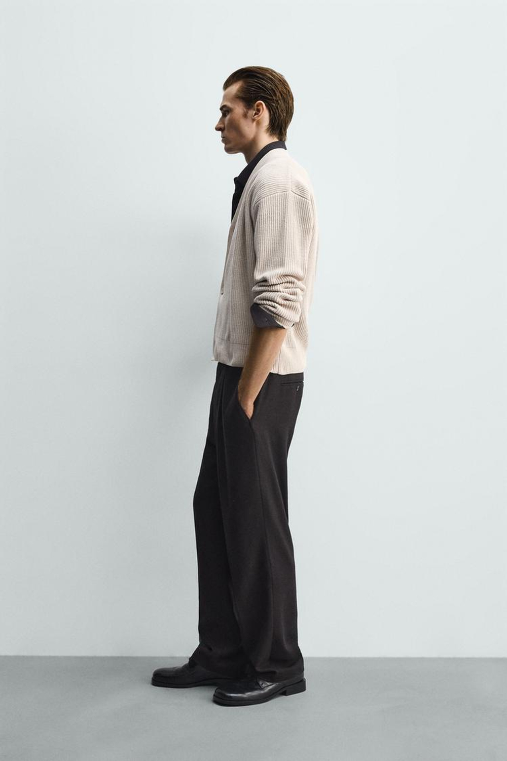 ZARA КАРДИГАН СВОБОДНОГО КРОЯ В РУБЧИК, ЭКРЮ