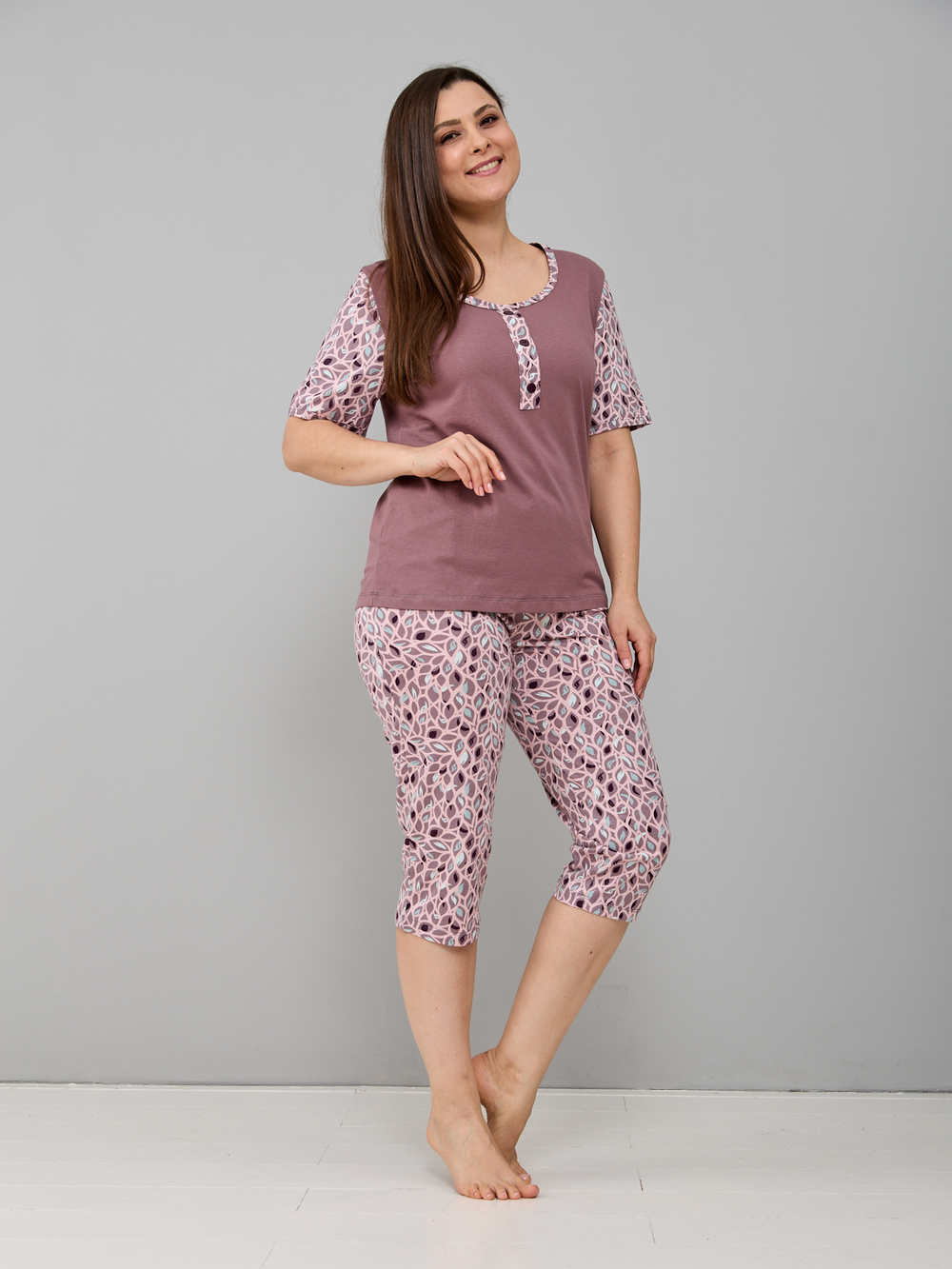 Пижама с бриджами КД-063/листочки-кофементол