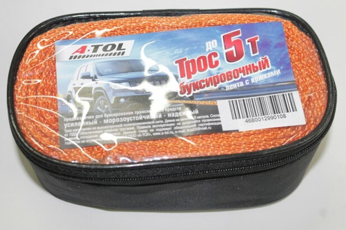 Трос буксир. (5 т) лента 2 крюка /4,5 м/ усилен. в сумке (A-TOL)