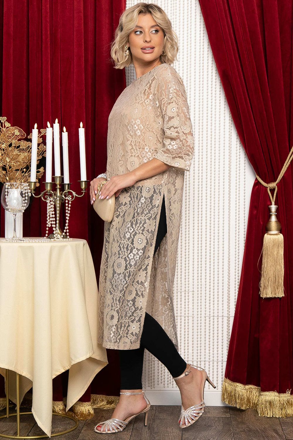 Платье-туника кружевное Ортея (бежевое) П14754-10М LT Collection