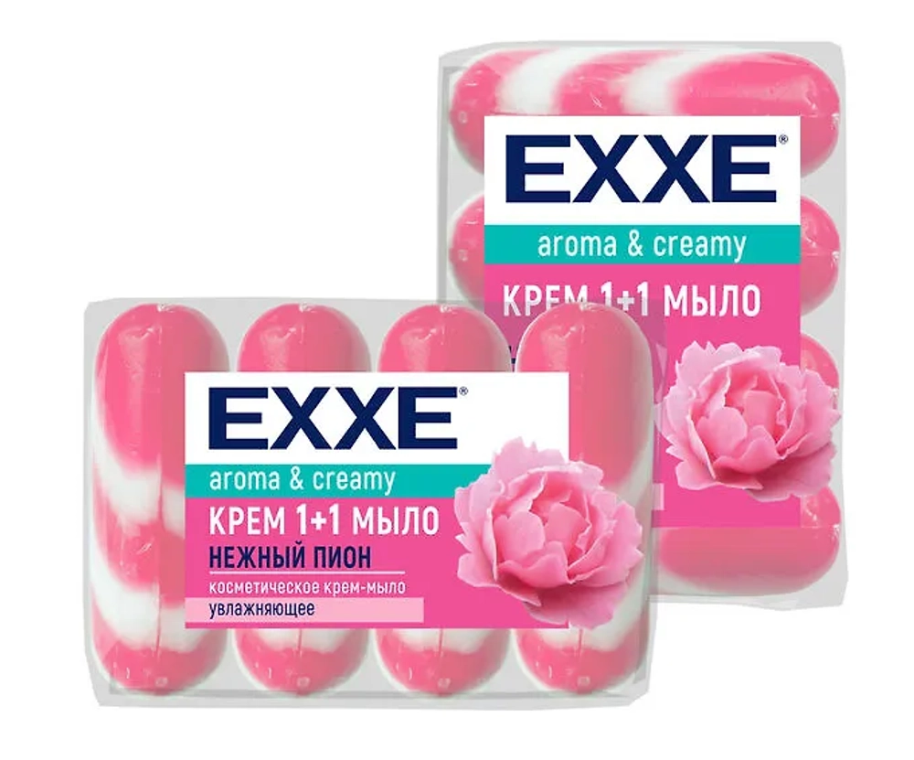 Туалетное крем+мыло EXXE 1+1 "Нежный пион" 4шт*90г  (РОЗОВОЕ) полосатое