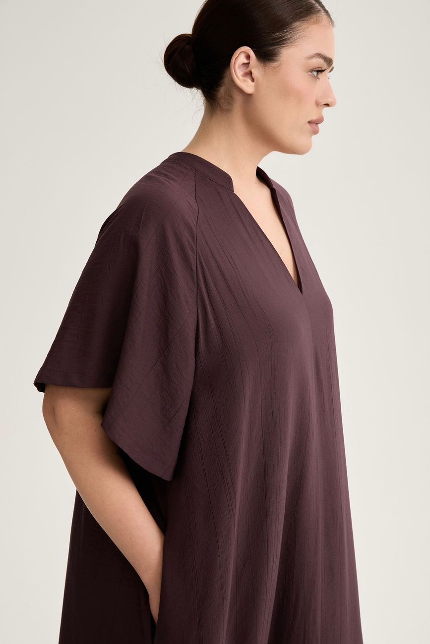Платье-туника из жатой вискозы, трюфель