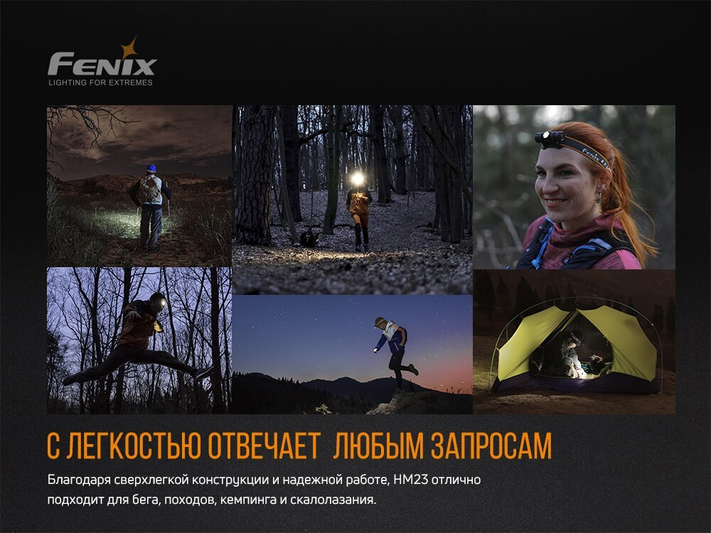 Налобный фонарь Fenix HM23 до 240 люмен до 100 часов Встроенный аккумулятор 3 режима