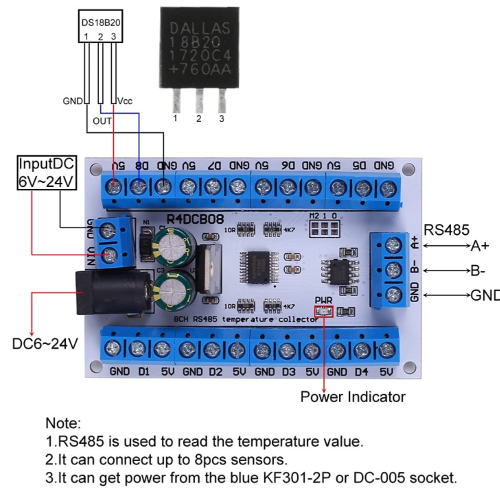 Контроль сети температурных датчиков modbus R4DCB08
