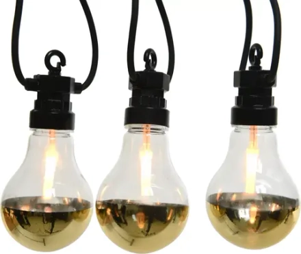 Светодиодная ретро гирлянда Золото Эдисона 9.5 м., 220 V, 20 LED ламп теплого свечения, соединяемая, черный ПВХ провод, Kaemingk (490111)