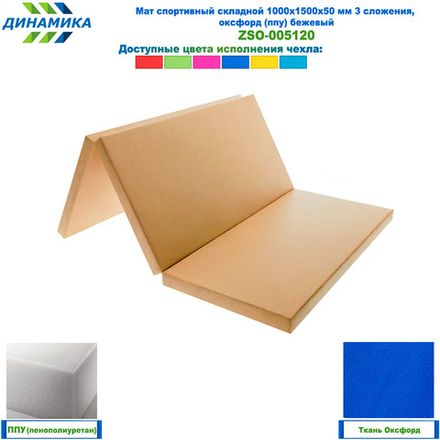 Мат спортивный складной 1000х1500х50 мм 3 сложения, оксфорд (ппу) бежевый