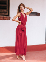 Длинное бохо-платье с запахом (красное)