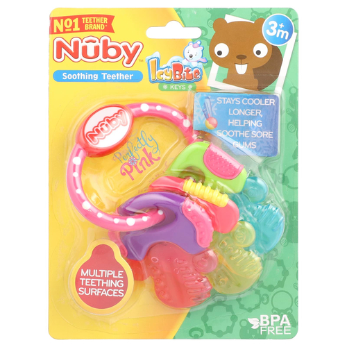 Nuby, Soothing Teether, IcyBite Keys, для детей от 3 месяцев, Perfectly Pink, 1 прорезыватель
