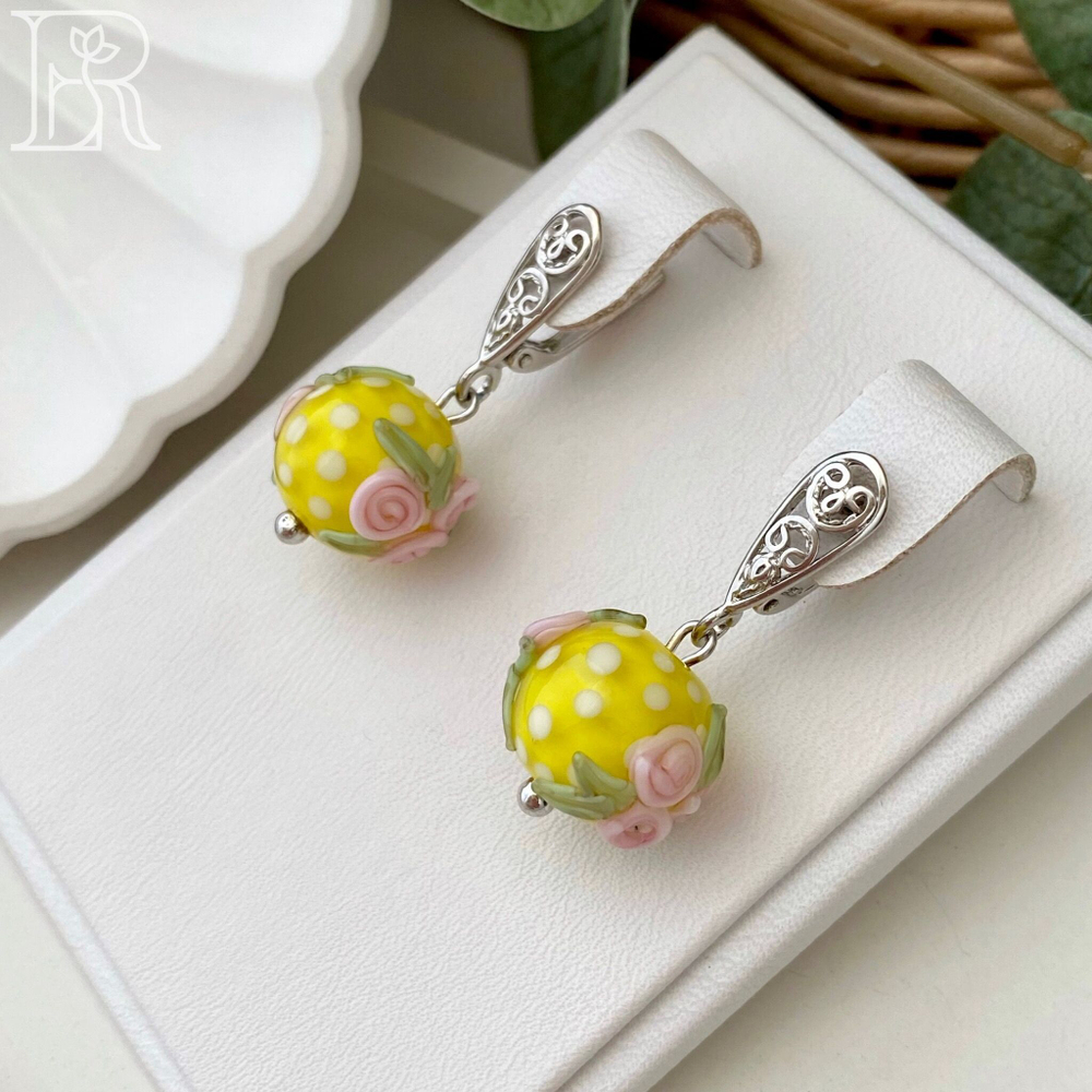 LEFIREL' Серьги серебряные женские "Утро в Провансе" с бусинами из муранского стекла / ювелирные украшения из родированного серебра 925