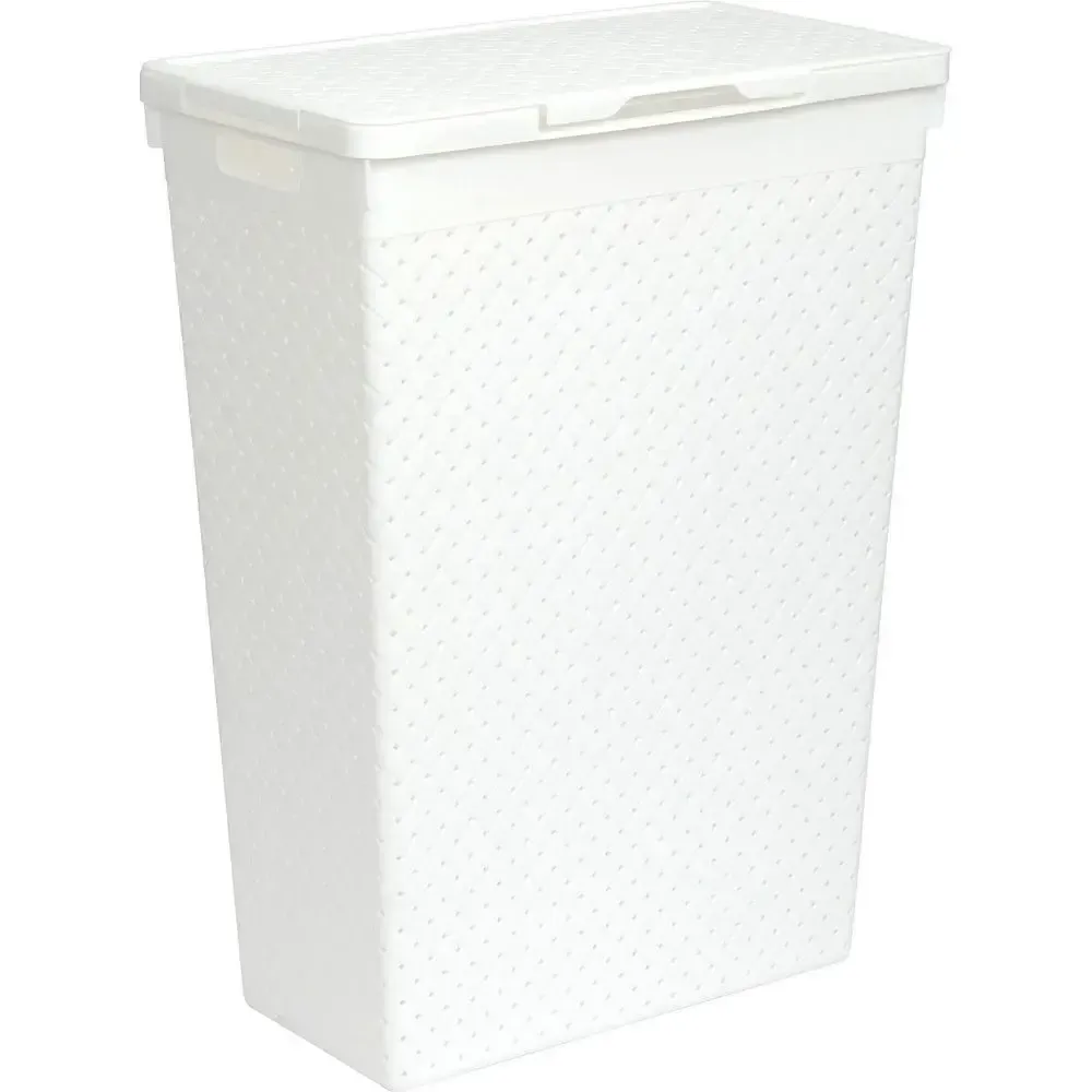 Корзина для белья Береста узкая с крышкой 50л (белый)