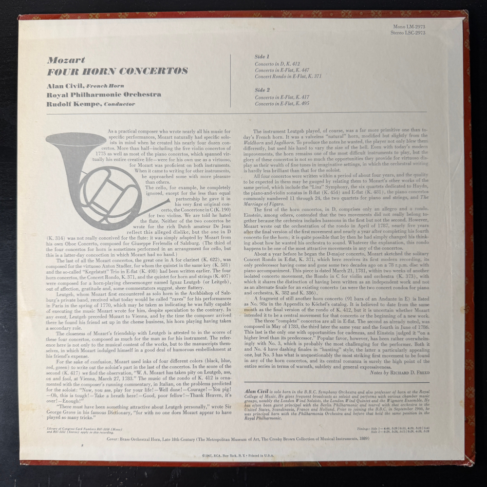 Моцарт - Концерты для четырех валторн (США 1967г.) Т