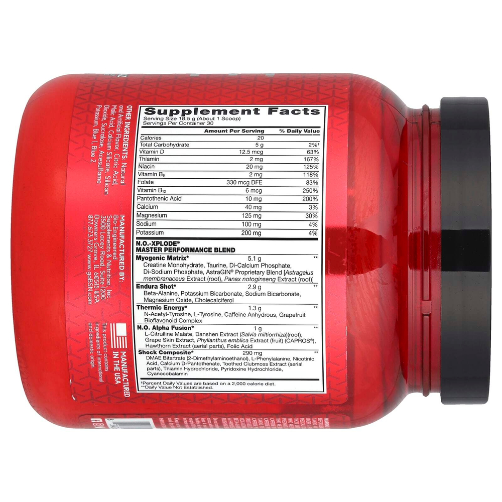 BSN, N.O.-Xplode, легендарная предтренировочная добавка, голубая малина, 555 г (1,22 фунта)