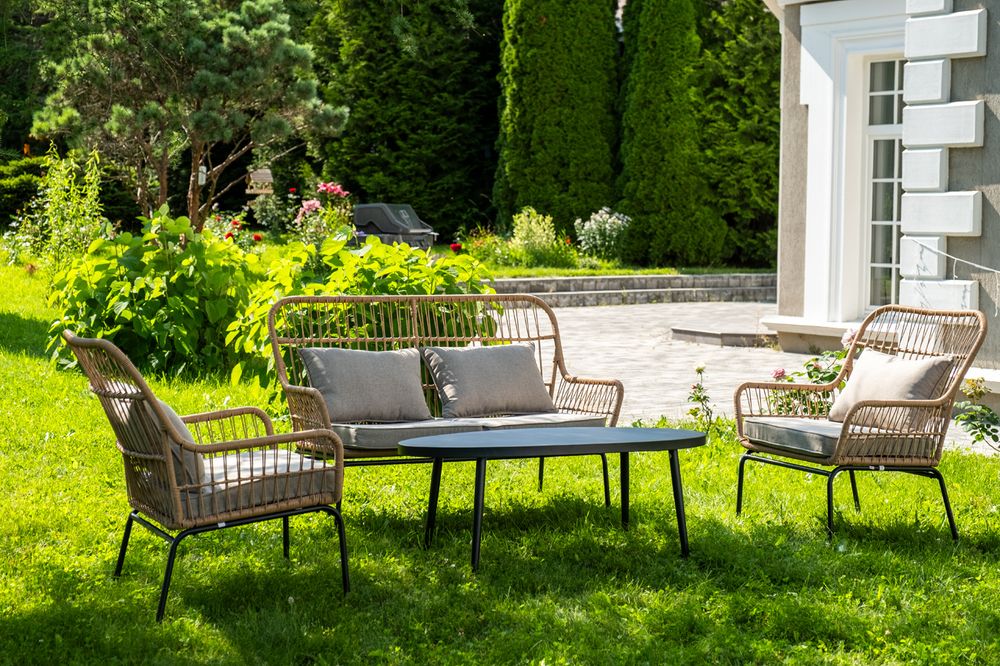 "Версаль" лаунж-зона из искусственного ротанга на 4 персоны, цвет соломенный