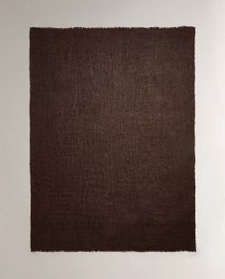 ZARA HOME ЛЬНЯНОЙ ПЛЕД С БАХРОМОЙ, КОРИЧНЕВЫЙ