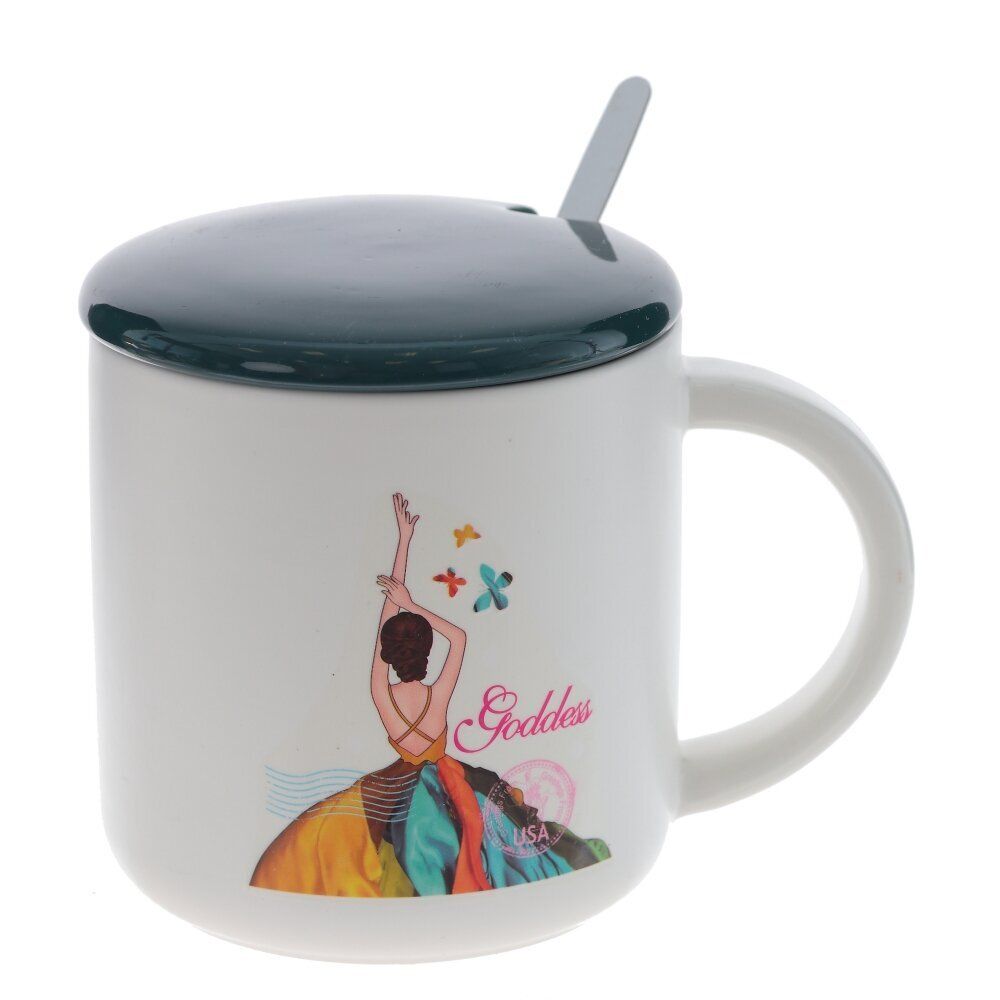 GAEM Кружка с крышкой и ложкой, 380 мл, L12 W9 H9,5 см, 4в.