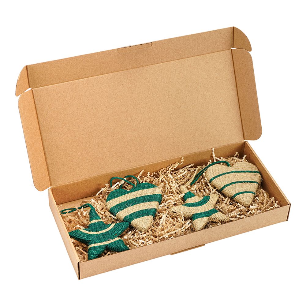 Набор елочных украшений Trendy stripes из джута и гофрированного картона из коллекции New Year Essential, 4 шт.