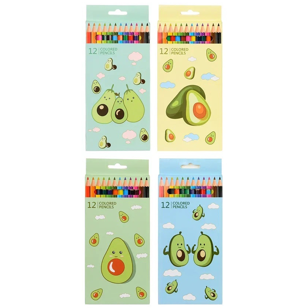 Цветные карандаши деревянные для рисования, 12 шт, MC-Basir, набор детских разноцветных карандашей "Авокадо"