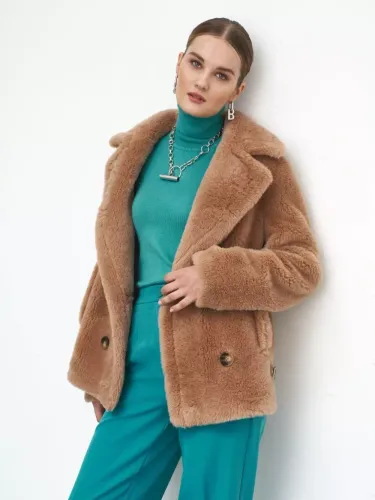 Шуба из шерсти чебурашка экошуба, коричневая, SilverFox