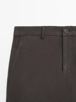 Massimo Dutti Брюки-джоггеры из смесовой хлопковой ткани, коричневый
